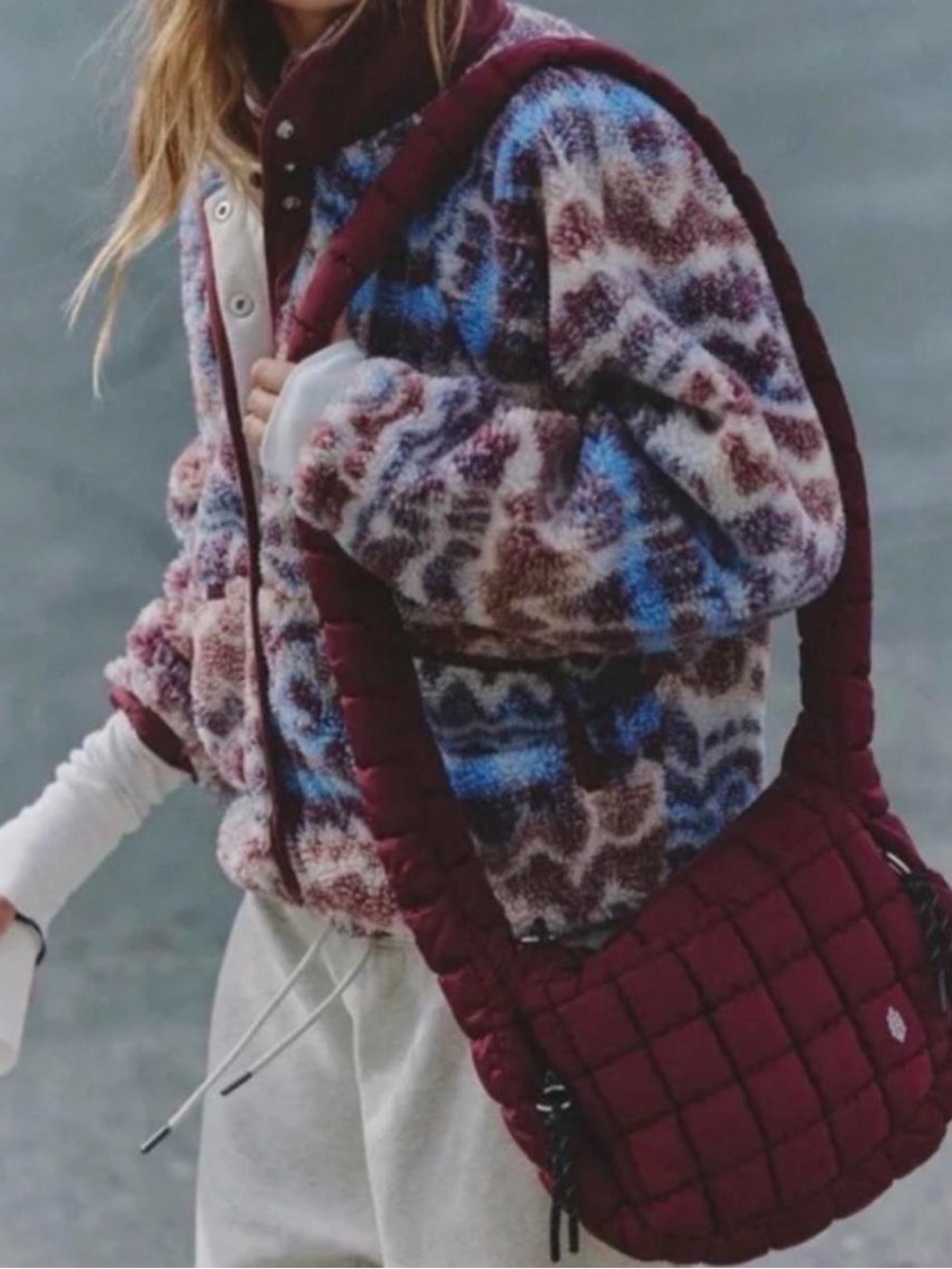 Free People Quilted Baby Carryall Sling Bag NWT burgundy